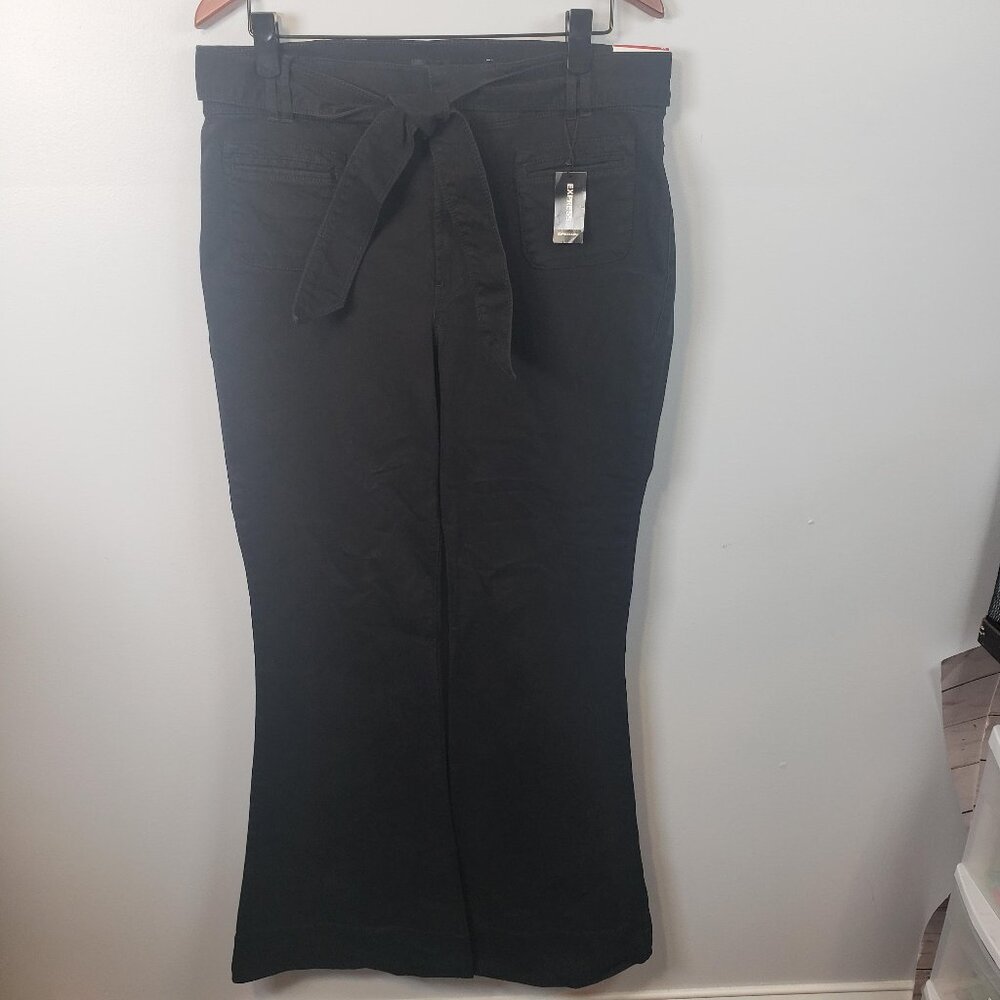 NEW Express Bell Flare Leg Wide Waist Pants Womens Black Size 12 / Stretch /A199